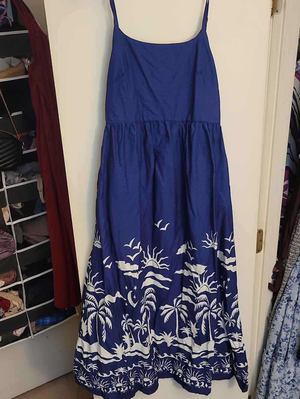 Japna Royal Blue Maxi Skirt with White Tropical Border
